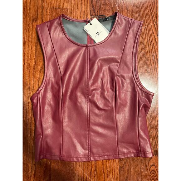 NWT 7 For All Mankind Women Wine Faux Leather Sleeveless Shell  Top Medium - Picture 1 of 8